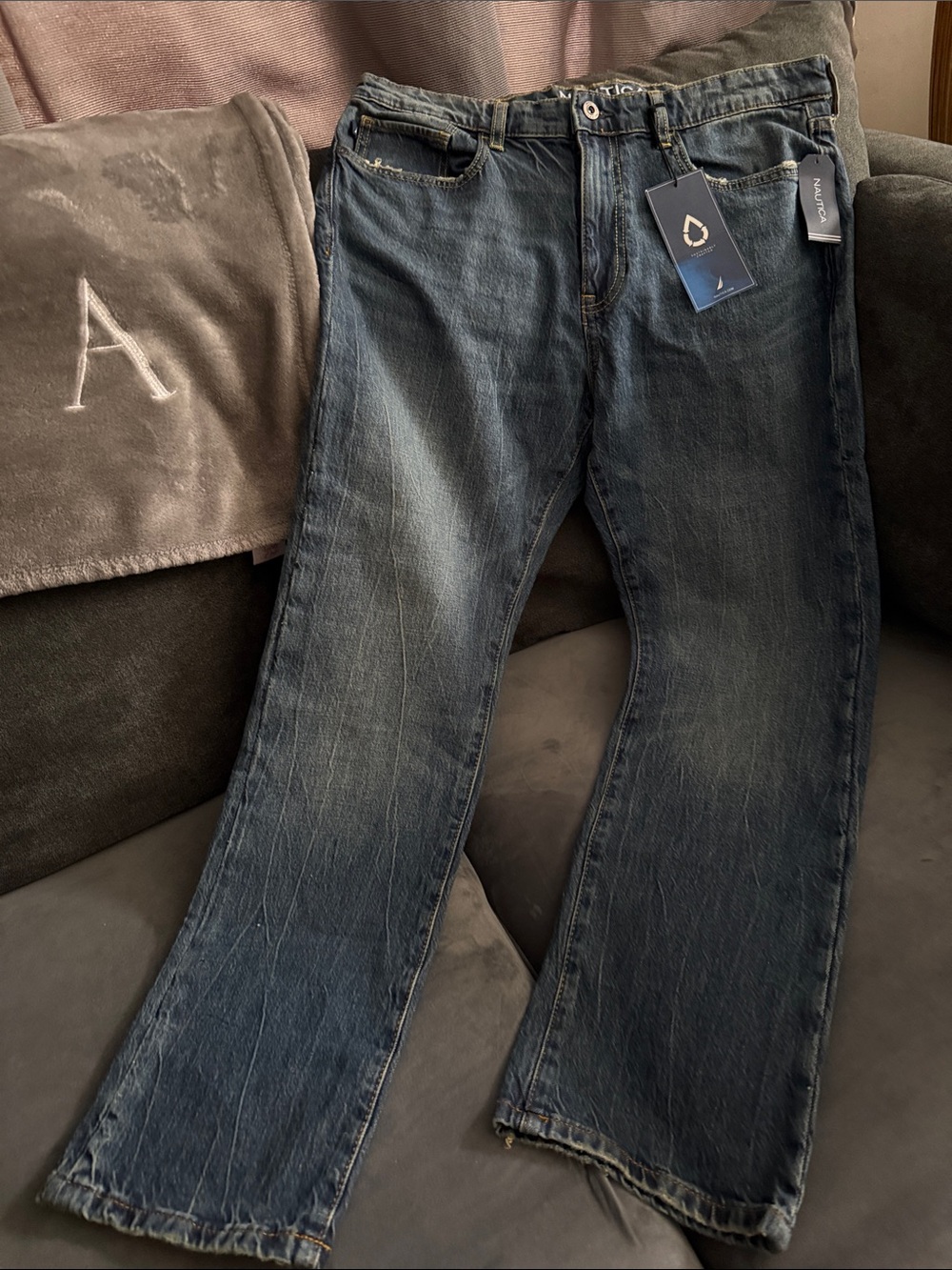Nautica Men's Bootcut Jeans in Faded Blue Wash